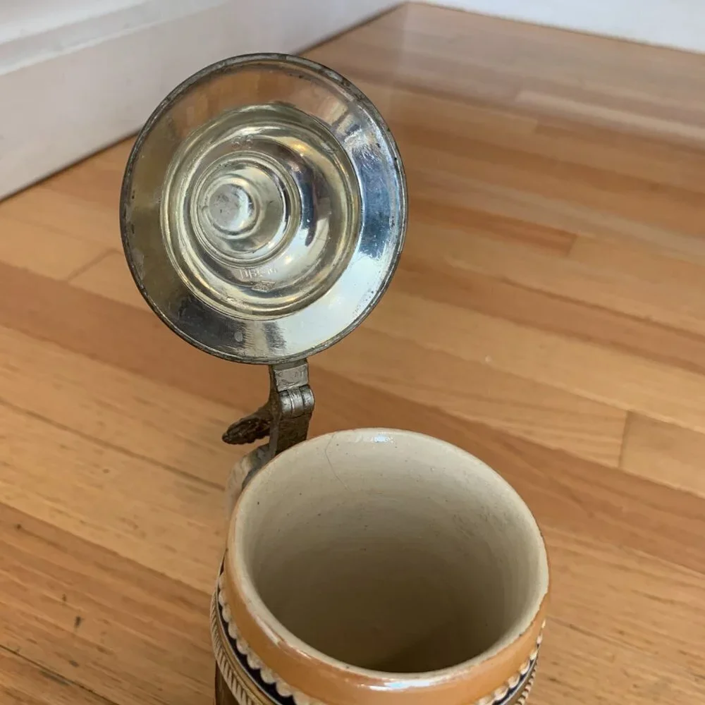 Vintage German Beer Stein Handgemalt with Pewter Lid